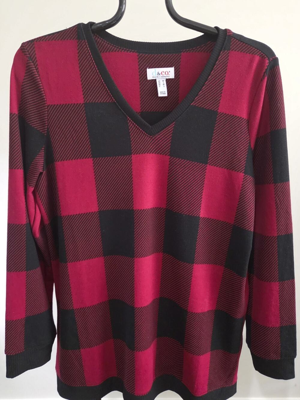 Denim & Co Size Med Red & Black Plaid Buffalo Heavenly Jersey Tunic A710243 NWOT